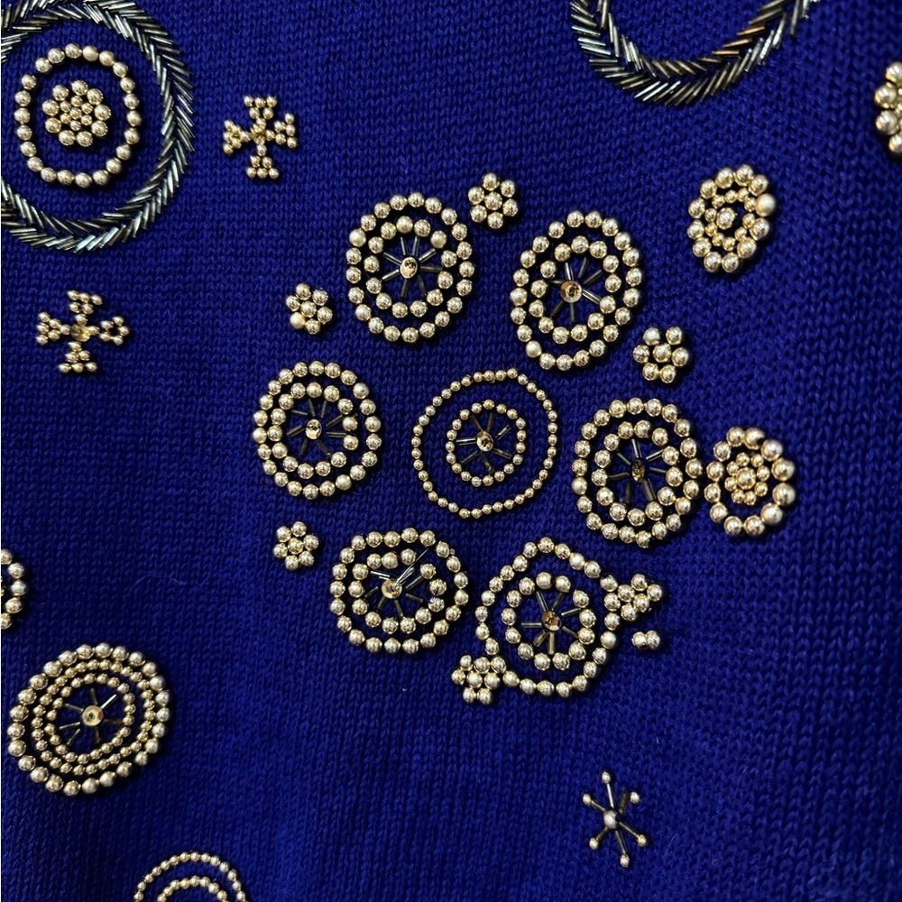 Vintage Purple Studded Knit Sweater Beaded Collar Size M - Picture 8 of 12